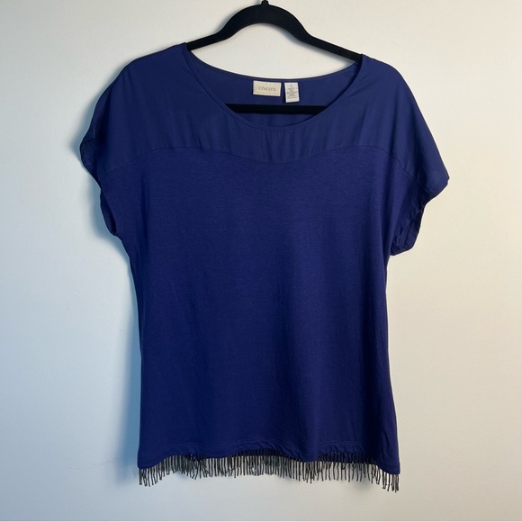 Chico’s / Royal blue cotton modal blouse with beaded strings - Picture 2 of 10